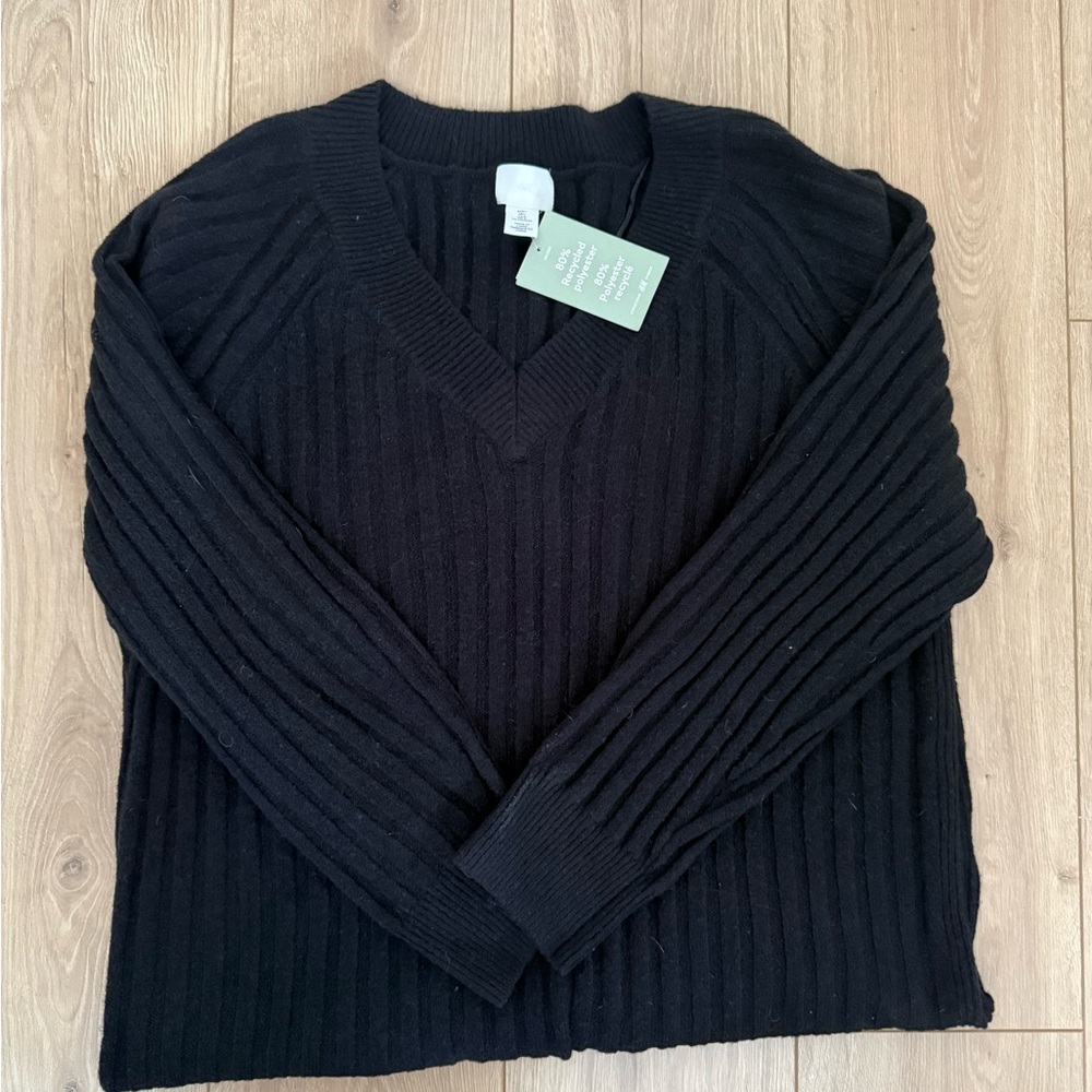 H&M Black V-Neck Ribbed Sweater